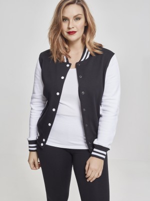 Дамско яке в черно и бяло от Urban Classics Ladies 2-tone College Sweatjacket  Дамско яке в черно и бяло от Urban Classics Ladies 2-tone College Sweatjacket