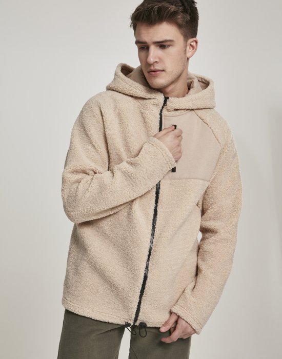 Мъжко яке в пясъчен цвят от Urban Classics Hooded Sherpa Zip, Urban Classics, Зимни якета - Complex.bg