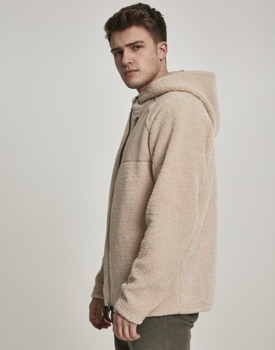 Мъжко яке в пясъчен цвят от Urban Classics Hooded Sherpa Zip, Urban Classics, Зимни якета - Complex.bg