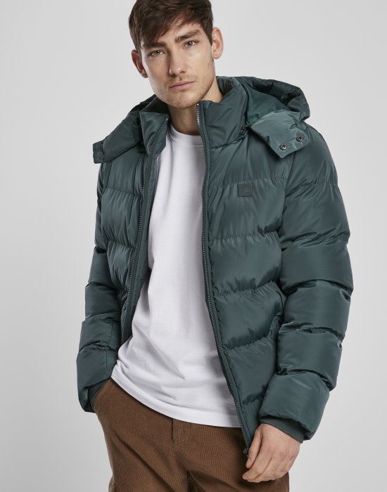 Мъжко яке в тъмнозелено от Urban Classics Hooded Puffer, Urban Classics, Зимни якета - Complex.bg