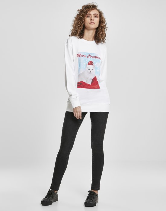 Дамска бяла блуза Mister Tee Merry Christmas Cat, Mister Tee, Блузи - Complex.bg