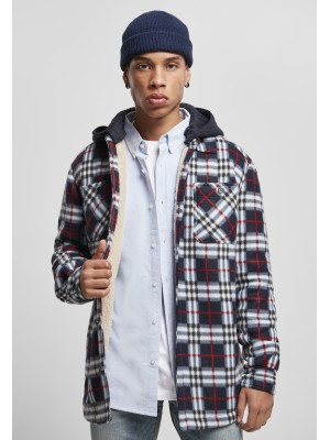 Мъжко карирано яке в черно и бяло Urban Classics Hooded Polar Fleece 