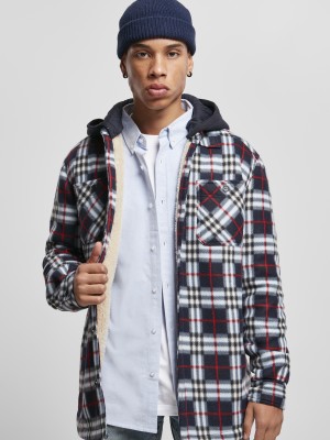 Мъжко карирано яке в черно и бяло Urban Classics Hooded Polar Fleece 