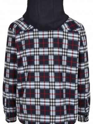 Мъжко карирано яке в черно и бяло Urban Classics Hooded Polar Fleece 