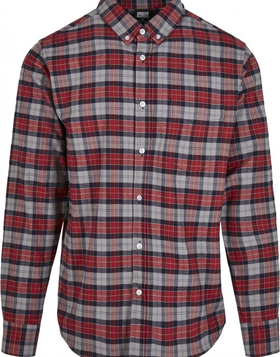 Мъжка карирана риза в червено и сиво Urban Classics Plaid Cotton Shirt, Urban Classics, Ризи - Complex.bg
