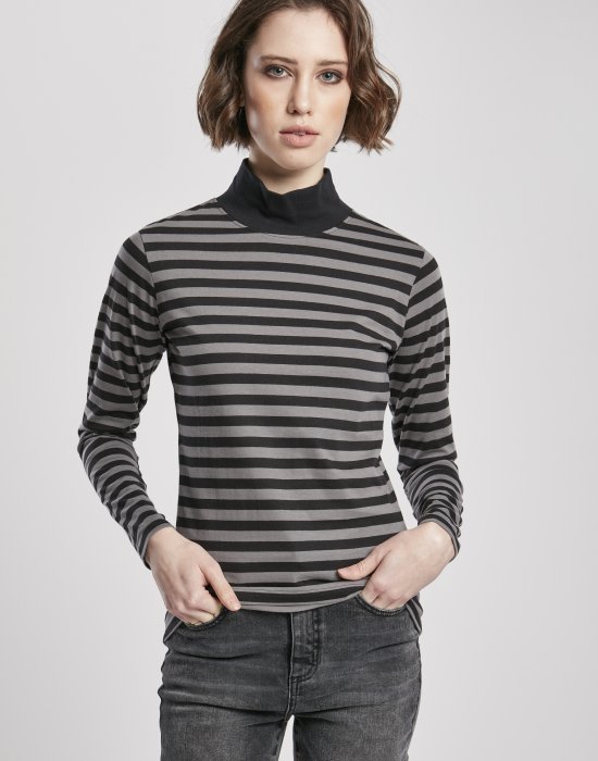 Дамска блуза в сиво и черно Urban Classics Ladies Y/D Turtleneck L/S, Urban Classics, Блузи - Complex.bg