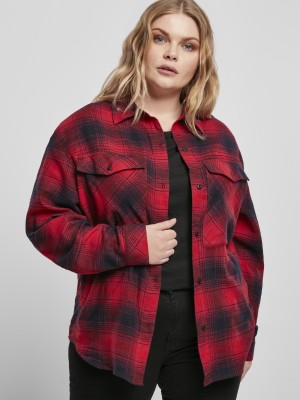 Дамска риза в тъмносиньо и червено Urban Classics Ladies Check Overshirt  Дамска риза в тъмносиньо и червено Urban Classics Ladies Check Overshirt