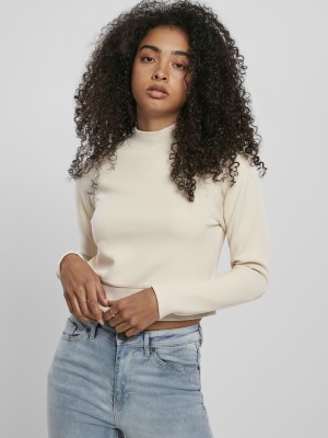 Дамска блуза в пясъчен цвят Urban Classics Ladies Interlock Short Turtleneck Crew 