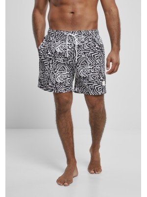 Мъжки къси панталони в черно и бяло Urban Classics Pattern Swim 