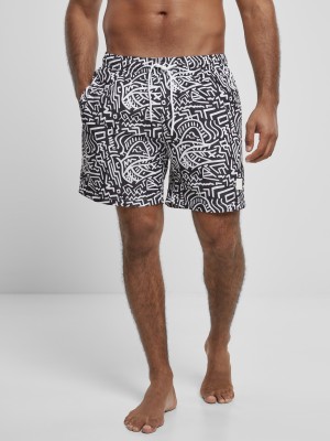 Мъжки къси панталони в черно и бяло Urban Classics Pattern Swim 