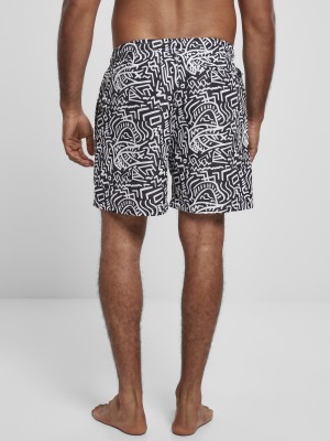 Мъжки къси панталони в черно и бяло Urban Classics Pattern Swim 