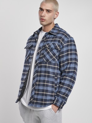 Мъжко яке в светлосиньо и тъмносиньо каре Urban Classics Plaid Quilted Shirt 