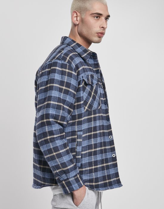 Мъжко яке в светлосиньо и тъмносиньо каре Urban Classics Plaid Quilted Shirt, Urban Classics, Якета Пролет / Есен - Complex.bg