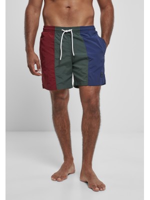 Мъжки къси панталони в тъмночервено, зелено и синьо Urban Classics 3-Tone Swim Shorts 