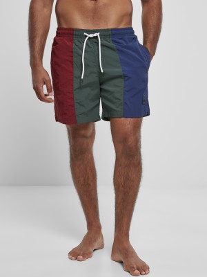 Мъжки къси панталони в тъмночервено, зелено и синьо Urban Classics 3-Tone Swim Shorts 