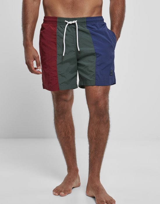 Мъжки къси панталони в тъмночервено, зелено и синьо Urban Classics 3-Tone Swim Shorts, Urban Classics, Къси панталони - Complex.bg