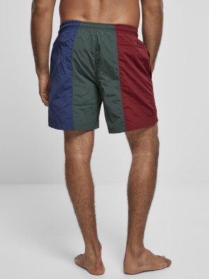 Мъжки къси панталони в тъмночервено, зелено и синьо Urban Classics 3-Tone Swim Shorts 