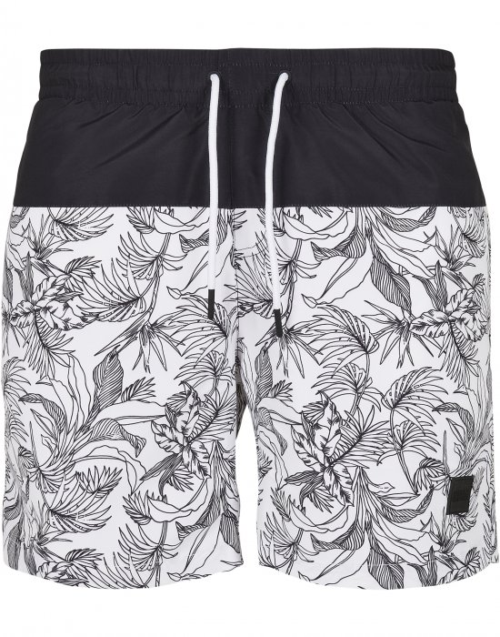 Мъжки къси панталони в черно и бяло Urban Classics Low Block Pattern Swim Shorts, Urban Classics, Къси панталони - Complex.bg