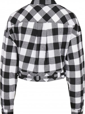 Дамска карирана риза в черно и бяло Urban Classics Ladies Short Oversized Check  Дамска карирана риза в черно и бяло Urban Classics Ladies Short Oversized Check