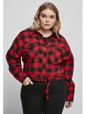 Дамска карирана риза в червено и черно Urban Classics Ladies Short Oversized Check 