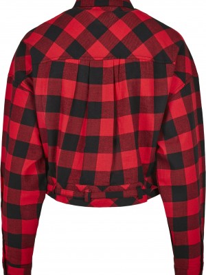 Дамска карирана риза в червено и черно Urban Classics Ladies Short Oversized Check 