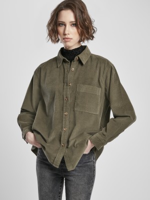 Дамска блуза в цвят маслина Urban Classics Ladies Corduroy Oversized
