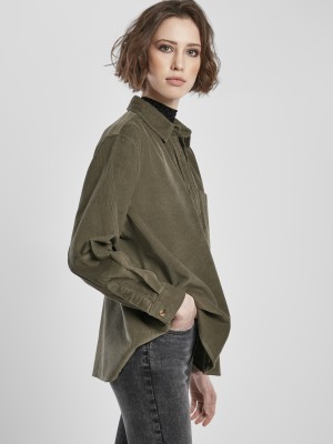 Дамска блуза в цвят маслина Urban Classics Ladies Corduroy Oversized