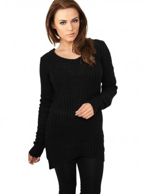 Дамски пуловер в черно Urban Classics Ladies Long Wideneck Sweater Дамски пуловер в черно Urban Classics Ladies Long Wideneck Sweater
