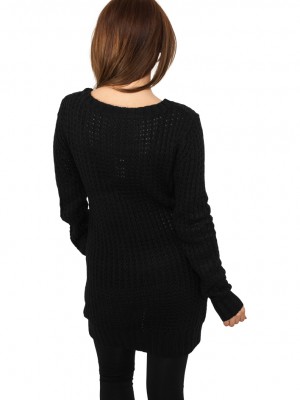 Дамски пуловер в черно Urban Classics Ladies Long Wideneck Sweater Дамски пуловер в черно Urban Classics Ladies Long Wideneck Sweater