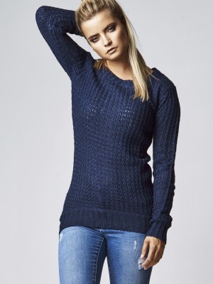 Дамски пуловер в тъмносиньо Urban Classics Ladies Long Wideneck Sweater  Дамски пуловер в тъмносиньо Urban Classics Ladies Long Wideneck Sweater
