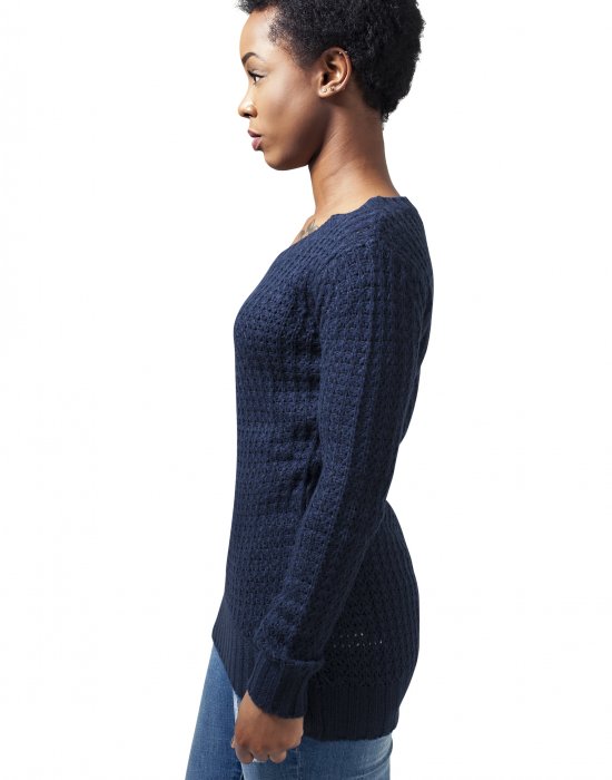 Дамски пуловер в тъмносиньо Urban Classics Ladies Long Wideneck Sweater, Urban Classics, Блузи - Complex.bg