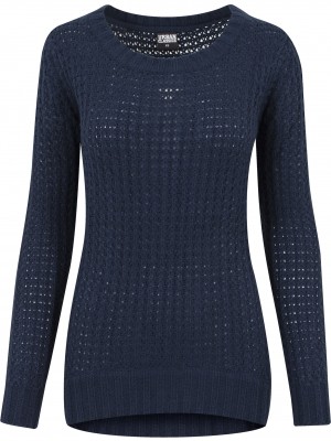 Дамски пуловер в тъмносиньо Urban Classics Ladies Long Wideneck Sweater  Дамски пуловер в тъмносиньо Urban Classics Ladies Long Wideneck Sweater