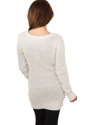 Дамски пуловер в бяло Urban Classics Ladies Long Wideneck Sweater  Дамски пуловер в бяло Urban Classics Ladies Long Wideneck Sweater
