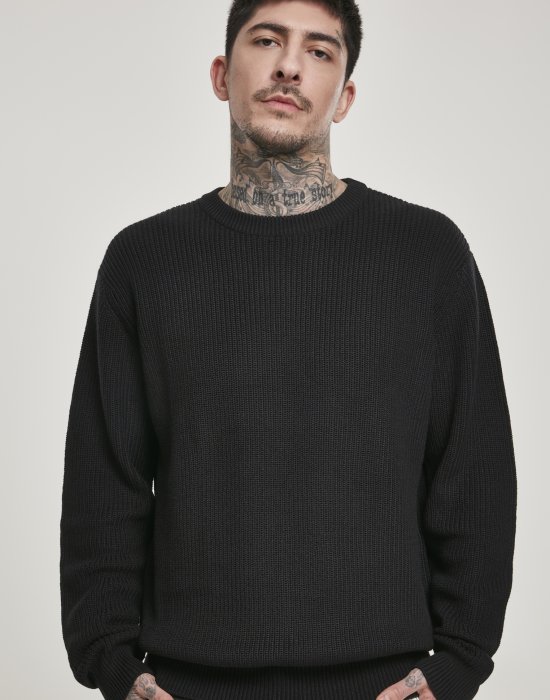 Мъжки пуловер в черно Urban Classics Cardigan Stitch Sweater, Urban Classics, Блузи - Complex.bg