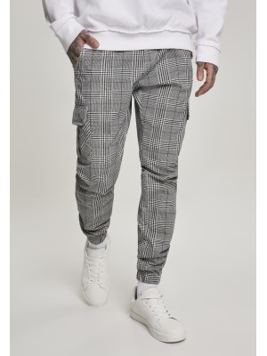 Мъжки карго панталон в черно и бяло Urban Classics AOP Glencheck Cargo Jog Pants
