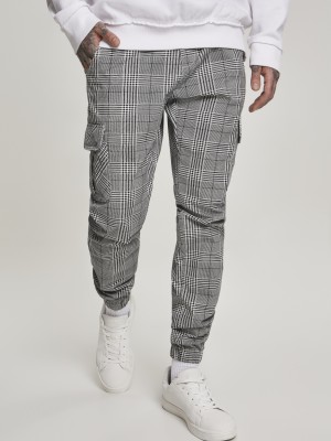 Мъжки карго панталон в черно и бяло Urban Classics AOP Glencheck Cargo Jog Pants
