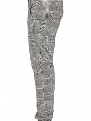 Мъжки карго панталон в черно и бяло Urban Classics AOP Glencheck Cargo Jog Pants
