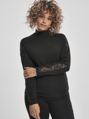 Дамска блуза в черно Urban Classics Ladies Lace Striped LS  Дамска блуза в черно Urban Classics Ladies Lace Striped LS
