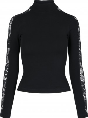 Дамска блуза в черно Urban Classics Ladies Lace Striped LS 