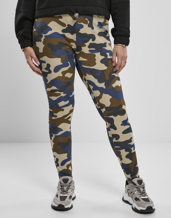 Дамски клин в цвят маслина с камуфлажни шарки Urban Classics Ladies High Waist Camo Tech Leggings, Urban Classics, Клинове - Complex.bg