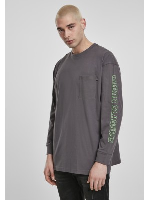 Мъжка  блуза в сиво Urban Classics Neon Logo Boxy Pocket LS 