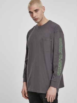 Мъжка  блуза в сиво Urban Classics Neon Logo Boxy Pocket LS 