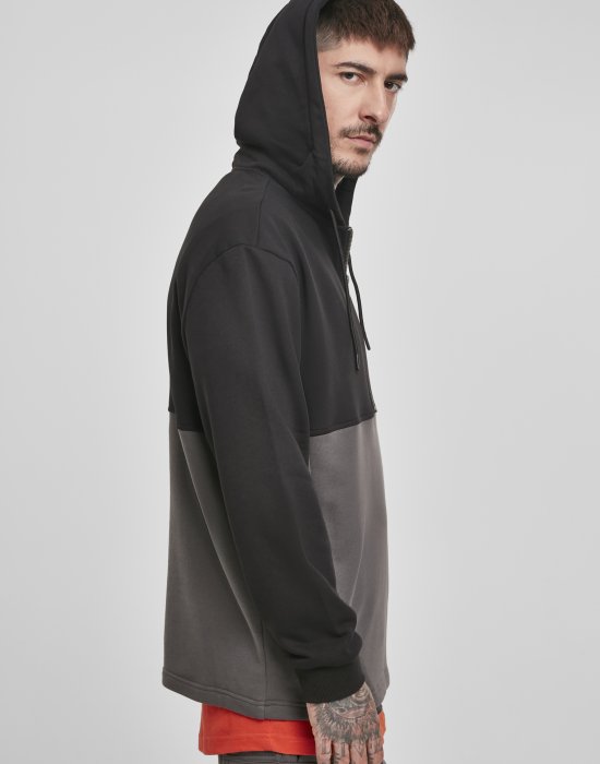 Мъжки суичър в черно и сиво Urban Classics Relaxed Half Zip Hoodie, Urban Classics, Суичъри с цип - Complex.bg