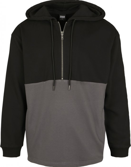 Мъжки суичър в черно и сиво Urban Classics Relaxed Half Zip Hoodie, Urban Classics, Суичъри с цип - Complex.bg