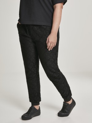 Дамски спортни панталони в черно Urban Classics Ladies Lace Jersey Jog Pants 