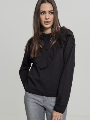 Дамска блуза в черно Urban Classics Ladies Terry Volant Crew Дамска блуза в черно Urban Classics Ladies Terry Volant Crew