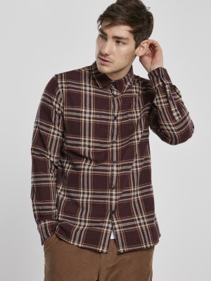 Мъжка риза в тъмночервено каре Urban Classics Checked Campus Shirt 