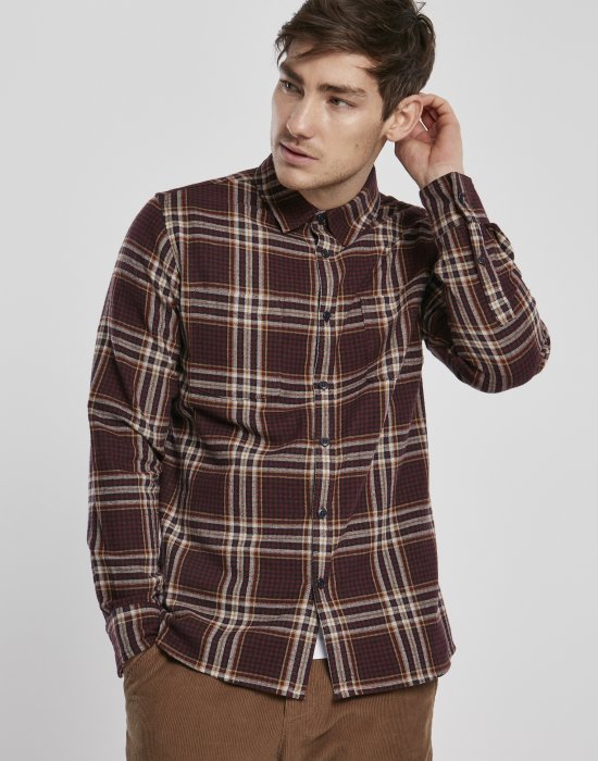 Мъжка риза в тъмночервено каре Urban Classics Checked Campus Shirt, Urban Classics, Ризи - Complex.bg