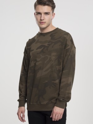 Мъжка блуза в цвят маслина с камуфлажни шарки Urban Classics Camo Crewneck
