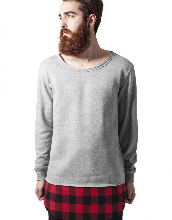 Мъжка блуза в сиво от Urban Classics Long Flanell Bottom Open Edge Crewneck, Urban Classics, Блузи - Complex.bg